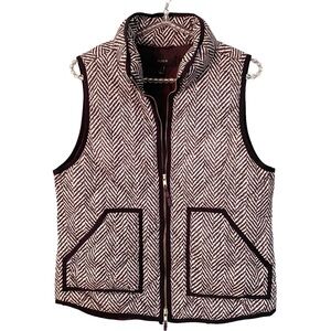 J. Crew Size Medium Herringbone Zipper Black White Zig Zag Stripe Vest Feather‎